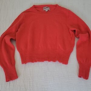 J. Crew Red Orange Crew Neck Cropped Cashmere Sweater